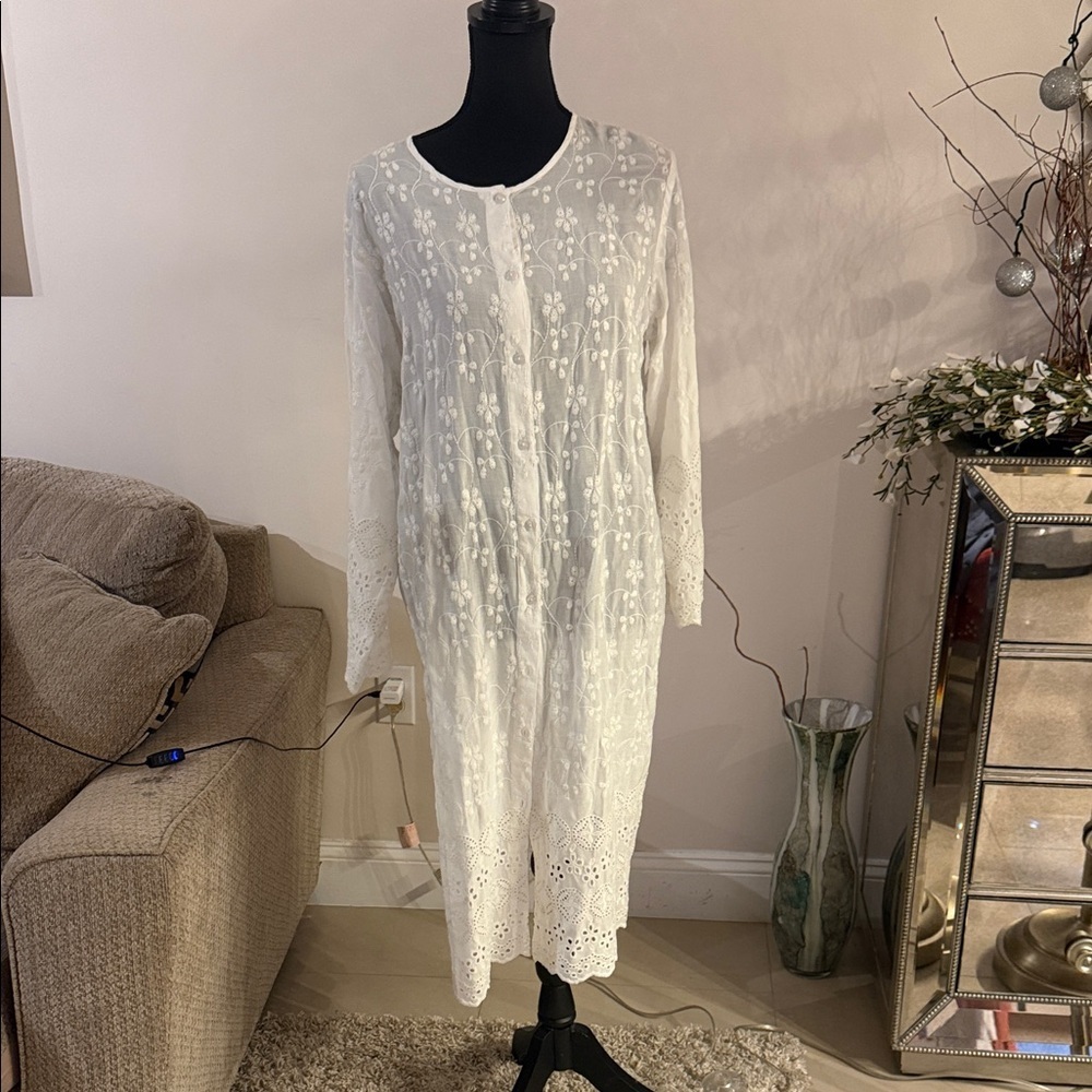 Melissa Odabash White Long Sleeve Dress m - Picture 3 of 7